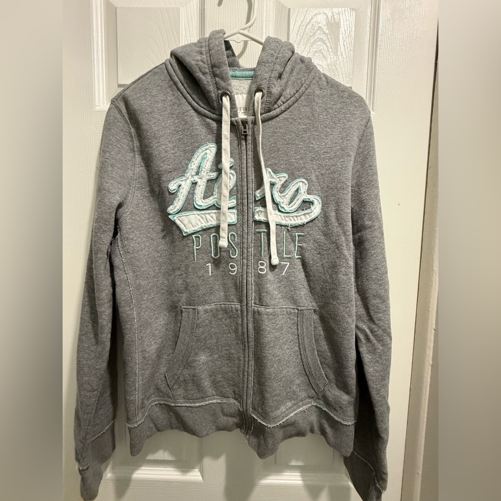 Aeropostale Heather Gray Hoodie with Teal Accents
